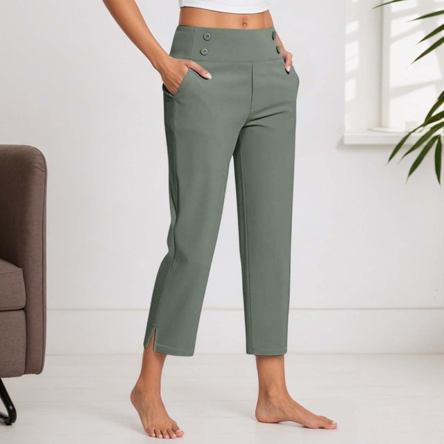 WILLBEST Pantalones Casuales para Mujer, con Bolsillos Inclinados, Pierna Ancha, Cómodos Pantalones Deportivos de Cintura Alta, Ropa Deportiva Versátil para Yoga con Bolsillos XXXL