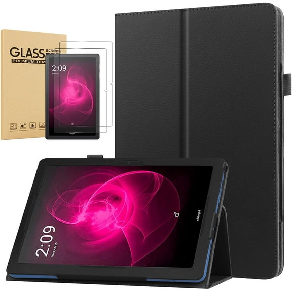 elitegadget Case for T-Mobile Revvl Tab 5G 10.36" Tablet 2023 Release - Slim Lightweight Folio Stand Cover PU Leather Case Cover 2 Pieces Glass Screen Protector (Black)