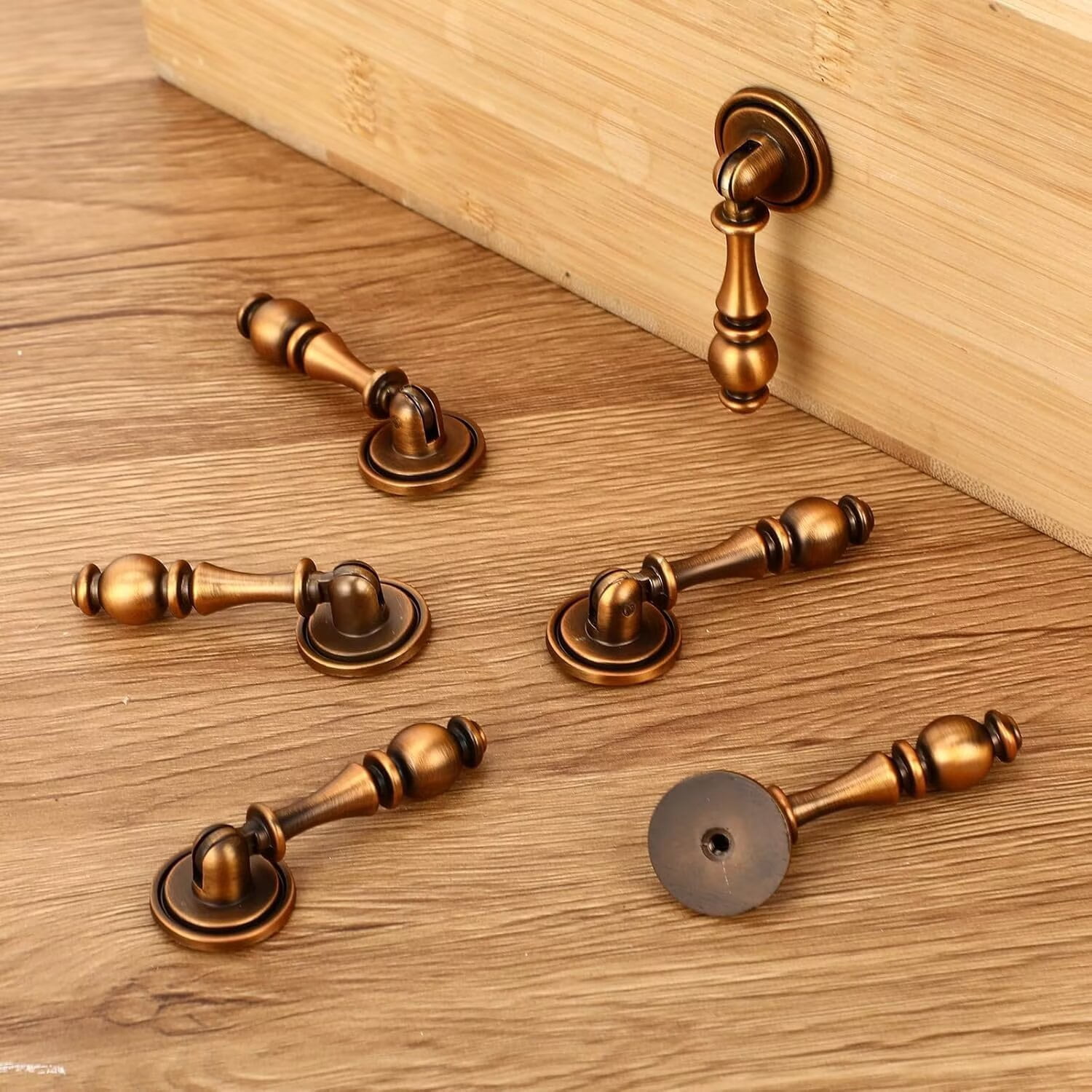 HDJNal 10 Pcs Vintage Drop Cabinet Pulls 2.55 Inch Zinc Alloy Drawer Handles Antique Brass Dresser Knobs Decorative Pendant Style Hardware for Kitchen Cabinets Nightstand Cupboard