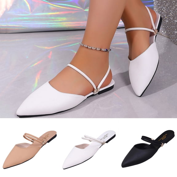 Miluxas Women's Sleek Pointed Toe Slingback Flats, Lightweight Slip-On Mules with Thin Strap, Casual Closed-Toe Shoes for Summer Outings, Vacations White 9.5(43)