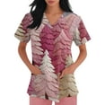 thumbnail image 3 of Dwellite Christmas Scrub Tops for Women Plus Size Short Sleeve V-Neck Fun Xmas Printed Scrub Top 2025 Holiday Medical Nursing Uniforms Pink 3XL, 3 of 4