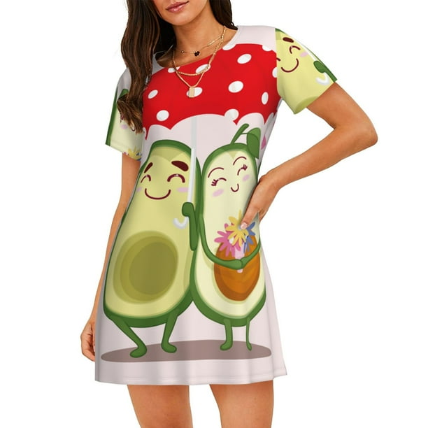 Easygdp Avocado Lovers Wearing Umbrella Camisón de manga corta para mujer, informal, estampado