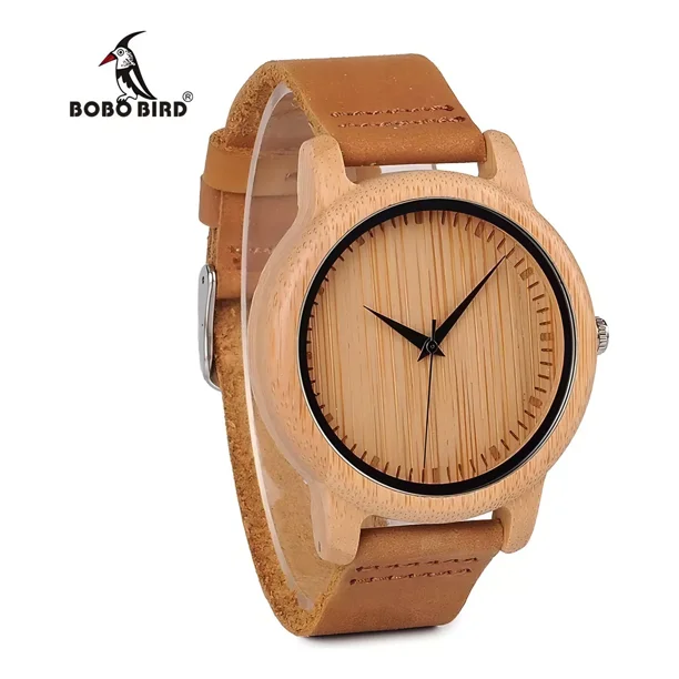 Reloj analógico de madera unisex Bobo Bird A09, color marrón, bisel, color beige, color de fondo beige
