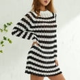 thumbnail image 4 of KOMOO Women Crochet Knit Mini Dress Striped Long Sleeve Hollow Knitted Short Dress Casual Loose Dress, 4 of 9