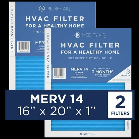 Medify Air 16x20x1 Pleated Filter 95% Particles HEPA Air Cleaning (MERV 14  2-Pack)
