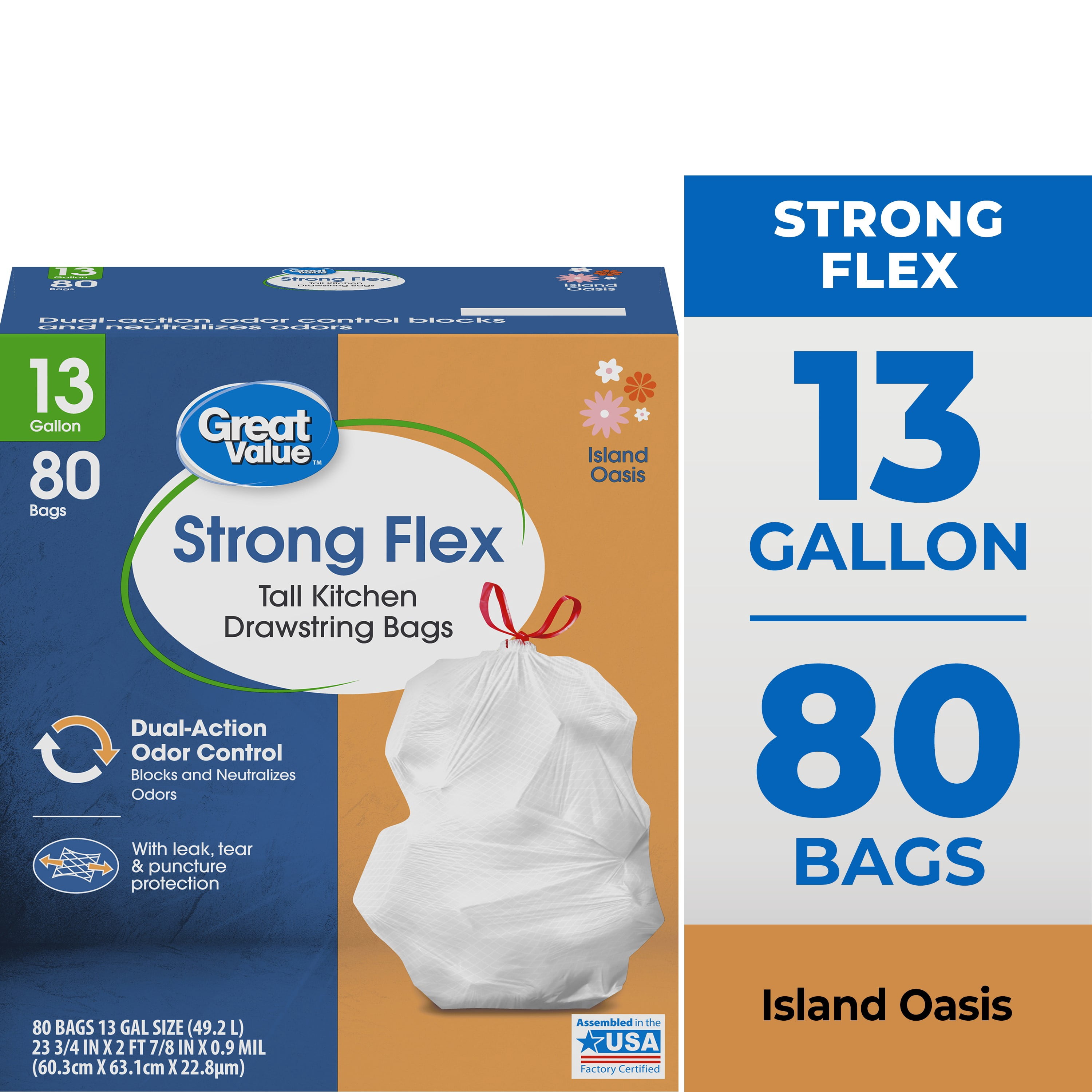 Great Value Strong Flex 13 Gallon Tall Kitchen Drawstring Trash