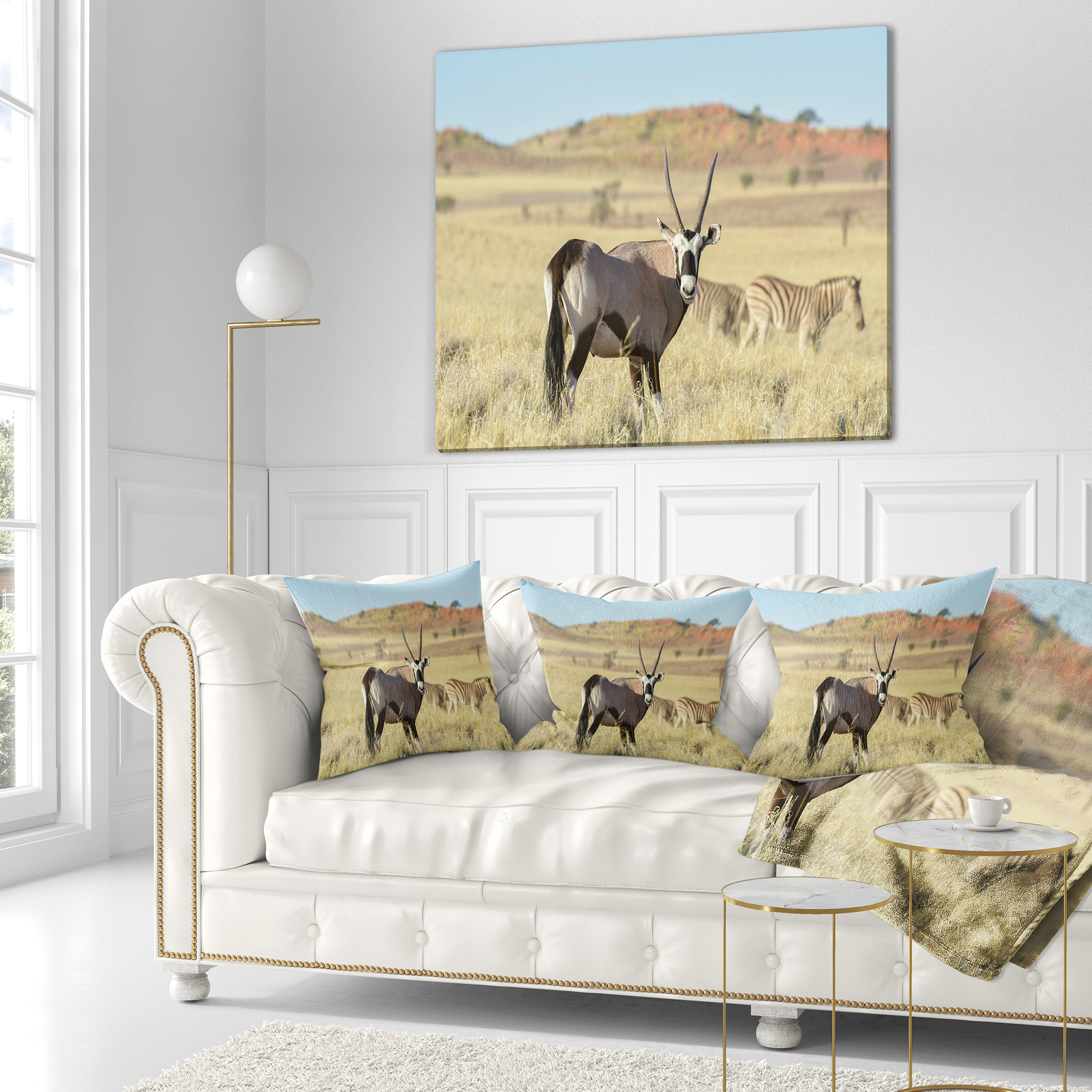Designart Wildlife in Namibia Grassland - African Throw Pillow - 18x18