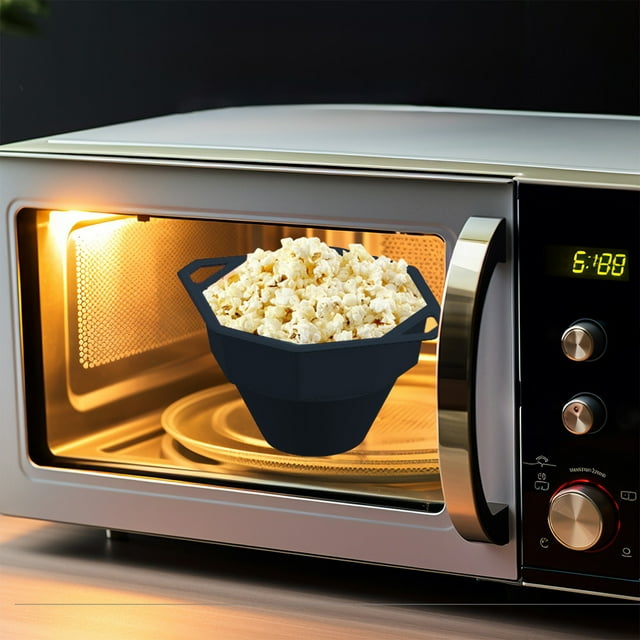 Ohmyroo Bol de Maïs Soufflé en Silicone de Qualité Alimentaire, Récipient Pliable pour Micro-Ondes avec Couvercle pour le Rangement des Collations et les Soirées Cinéma