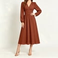 thumbnail image 2 of GUACER V Neck Midi Dresses for Women Long Sleeve Puff Sleeve Wrap Waist A-Line Polka Dot Elegant Dresses for Wedding Guest Fall, 2 of 6