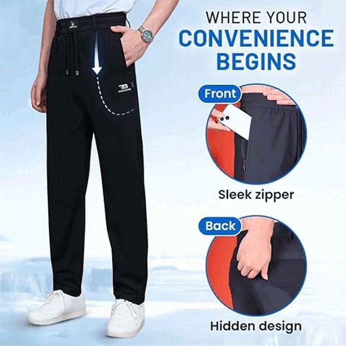 Ice Silk Mesh Panel Casual Pants, Comfort for Man Over 55, Stretch Breathable Quick Drying Pant with Pockets
