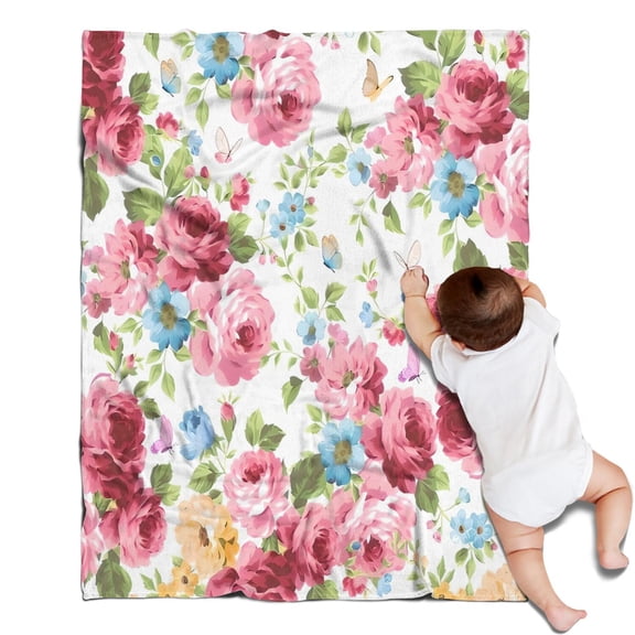 Pioneer Flower Floral Print Pattern Blanket,Comfortable Soft Lamb Wool Throw Blanket,All Season,Warm Lightweight Blankets for Sofa Bed Couch Living Room Chair,30"x40"