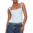 thumbnail image 2 of Women Lace Babydoll Tank Top Cap Sleeve See Throught Y2k Summer Going Out Crop Tops Light Blue M, 2 of 8