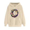 thumbnail image 3 of VBTAPA Womens Mardi Gras Hoodie Novelty 3D Graphic Printed Hooded Sweatshirt Carnival Themed Print Drawstring Long Sleeve Pullover Tops Parade Party Sweatshirt Beige L, 3 of 6