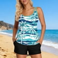 thumbnail image 5 of qelini Swimsuit Tankini Two Piece Women Paddad Push Up Crew Neck Swimsuits Pockets Tropical Print Swimwear, 5 of 7