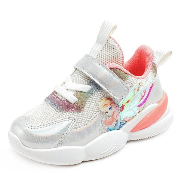 Zapatos Disney para niñas, primavera y otoño, nuevos zapatos para niños frozen, zapatillas de deporte de malla transpirable para niñas de escuela primaria, 27 plantillas de 16,9 cm Gao Jinjia LED