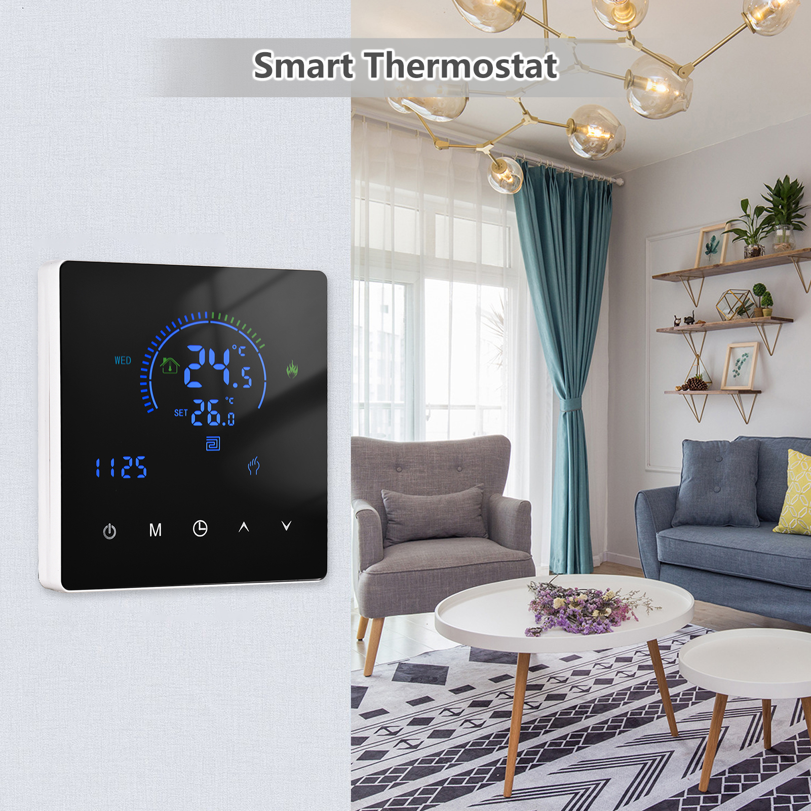 Tomshoo Ultra Thin Smart Thermostat Temperature Controller for Water Heating Button & LCD Display - image 2 of 7