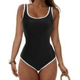 thumbnail image 4 of TTUHYWXI Women Sexy Color Block Open Back Bathing Suit One Piece Cheeky High Cut Thong Swimsuits (Black, XL), 4 of 9
