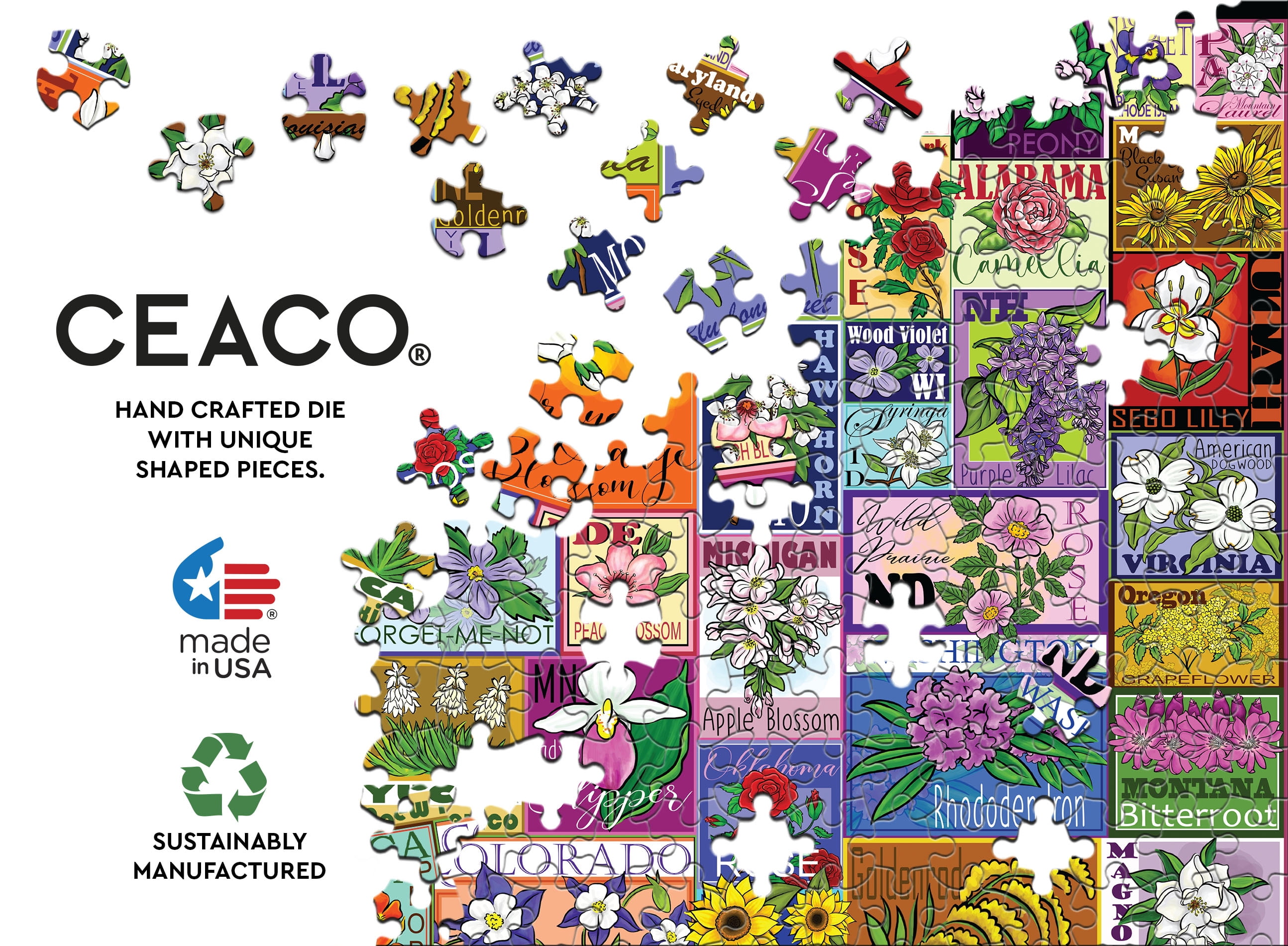 Ceaco 1000 Piece State Flowers (Tracy Flickinger) Interlocking Jigsaw Puzzle