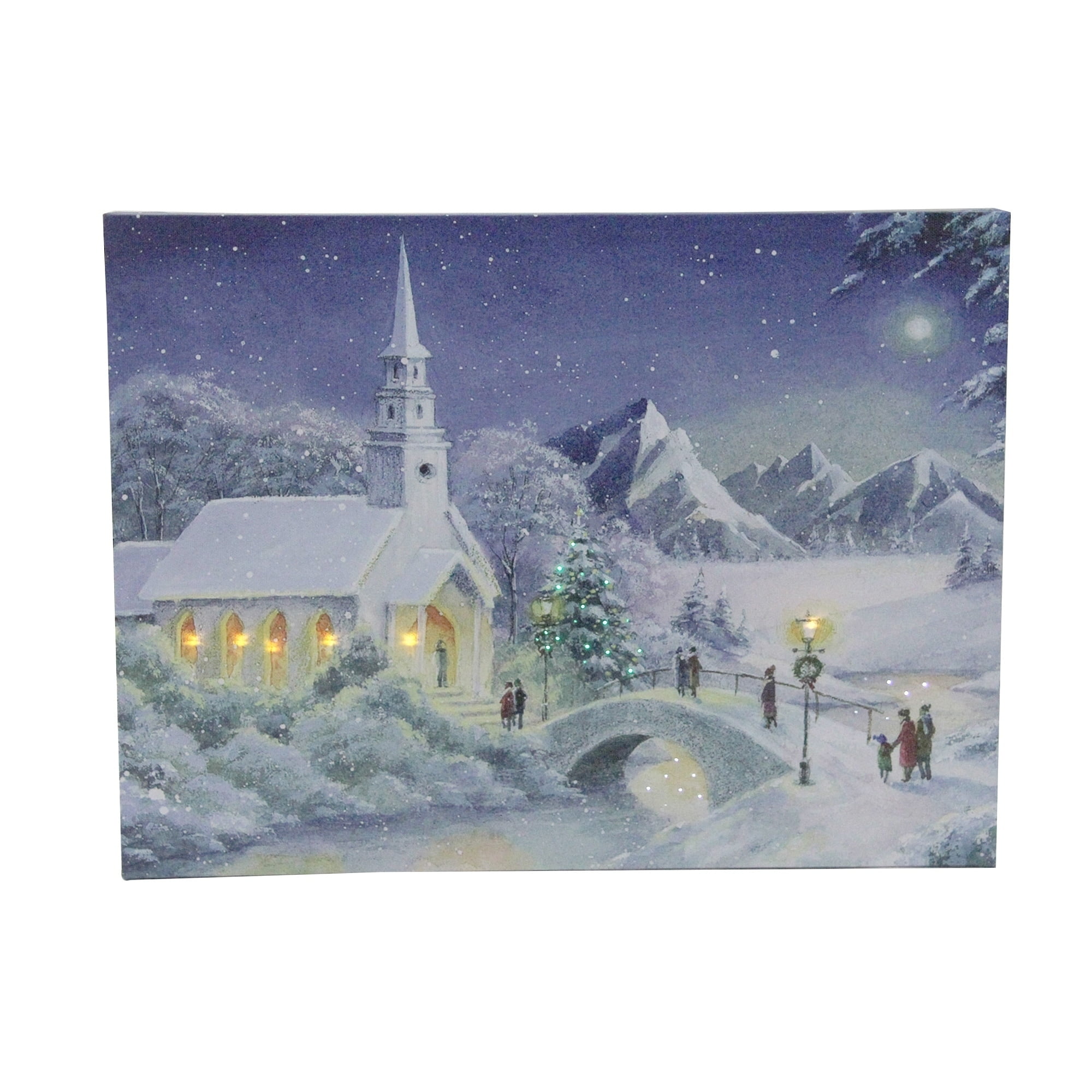 LED Fiber Optic Lighted Snow Covered Church Christmas Wall Art 15.75" x
