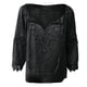 thumbnail image 3 of MHFRRA Blusa de Lino con Hombros descubiertos y Ribete de Encaje para Mujer, Elegante y Cómoda. Negro, 3 of 3