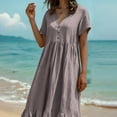 thumbnail image 4 of Warop Women's Short Sleeve Drop Waist Maxi Dress Button V Neck Pleated Loose Flowy Long Dress for Graduation Dress, 4 of 8