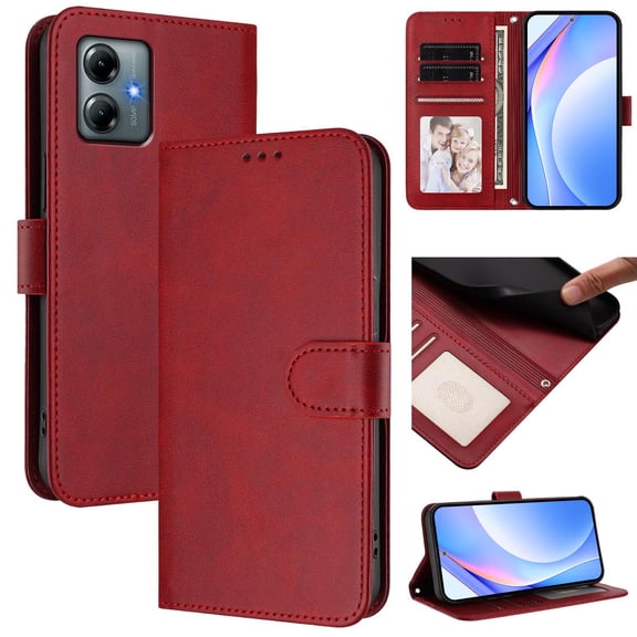 Compatible with Moto G Power (2025) Wallet Case, PU Leather Flip Kickstand Magnetic Clasp Folio Case with Card Holders RFID Blocking [Shockproof TPU Inner Shell] Phone Cover,Red