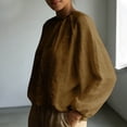 thumbnail image 4 of Ashirexll Tops for Women Trendy, Fashion Solid Color Round Neck Wrinkled Pullover Long Sleeve Shirts, 4 of 7