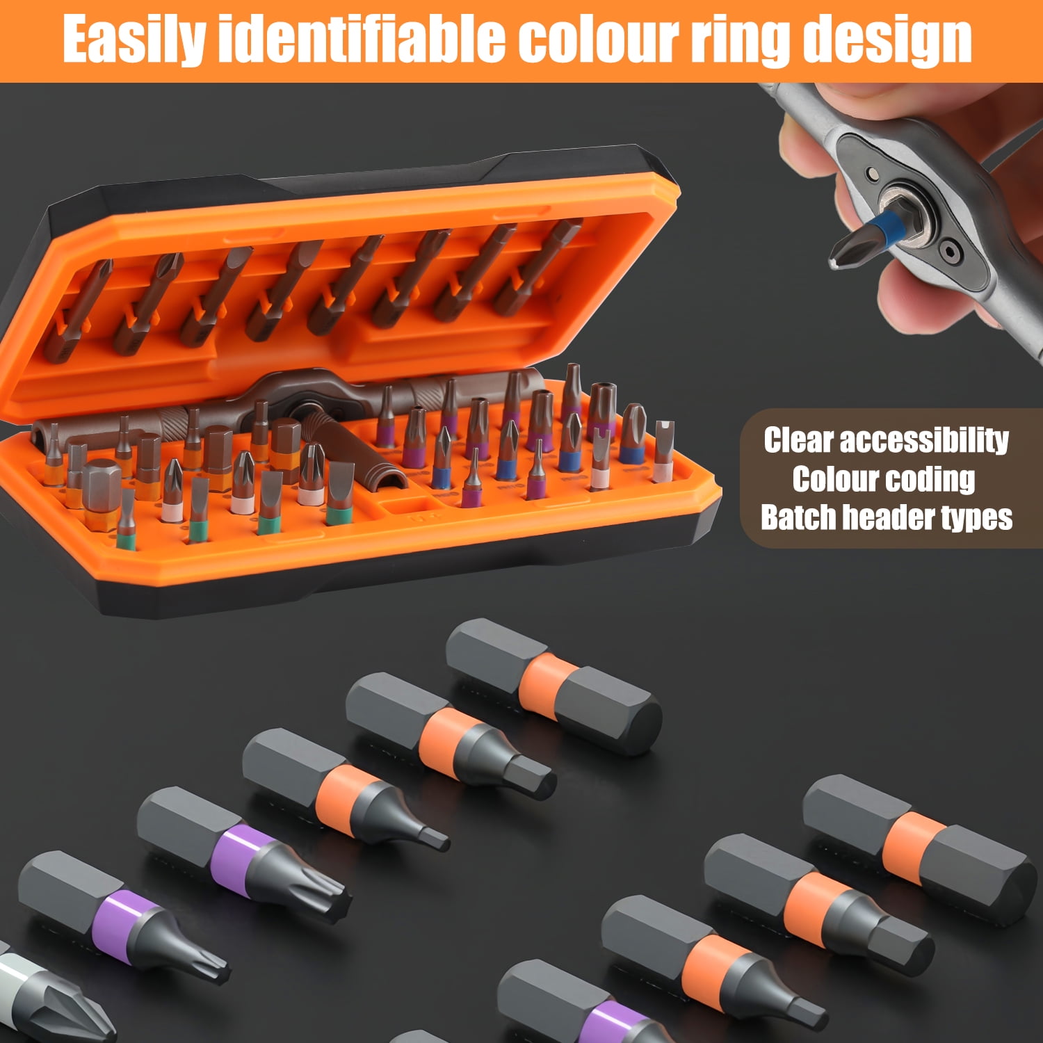Audessy 42 in 1 Magnetic Screwdriver, Multi Bit Ratcheting Screwdriver Set with Storage Case Repair Tool Kit for Computer, Eyeglass, Bicycles, Watch, Ring Doorbell, Furniture and DIY, Orange