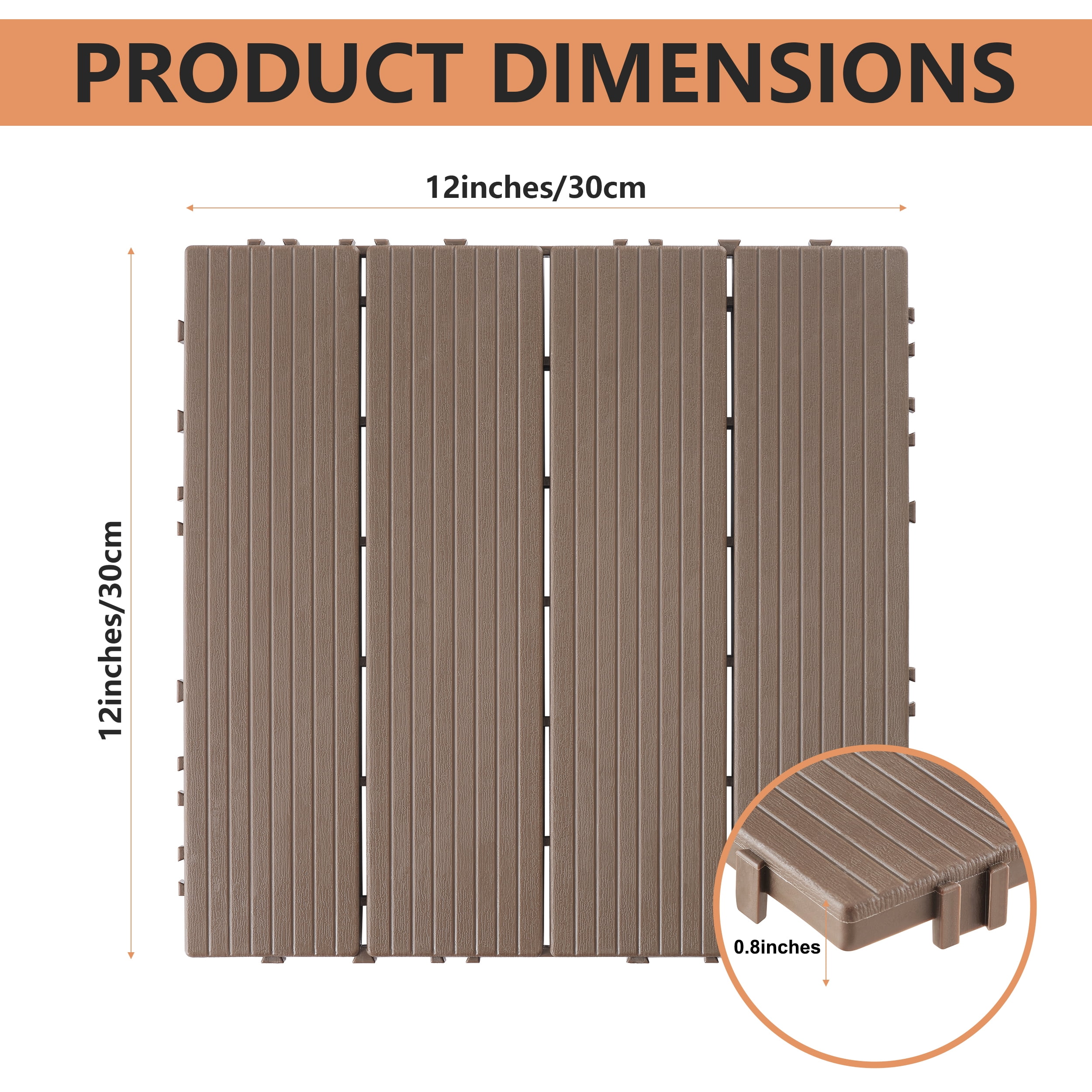TrumanPick 36 PCS Deck Tiles Patio Pavers Interlocking Flooring Tiles 12"W x 12"L Waterproof Outdoor Flooring for Patio Garden Balcony Backyard All Weather Use, Brown