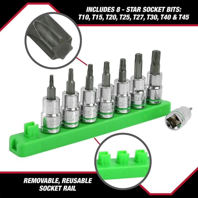 Hyper Tough 9-Piece 3/8-Inch Drive Star Socket Set for Automotive