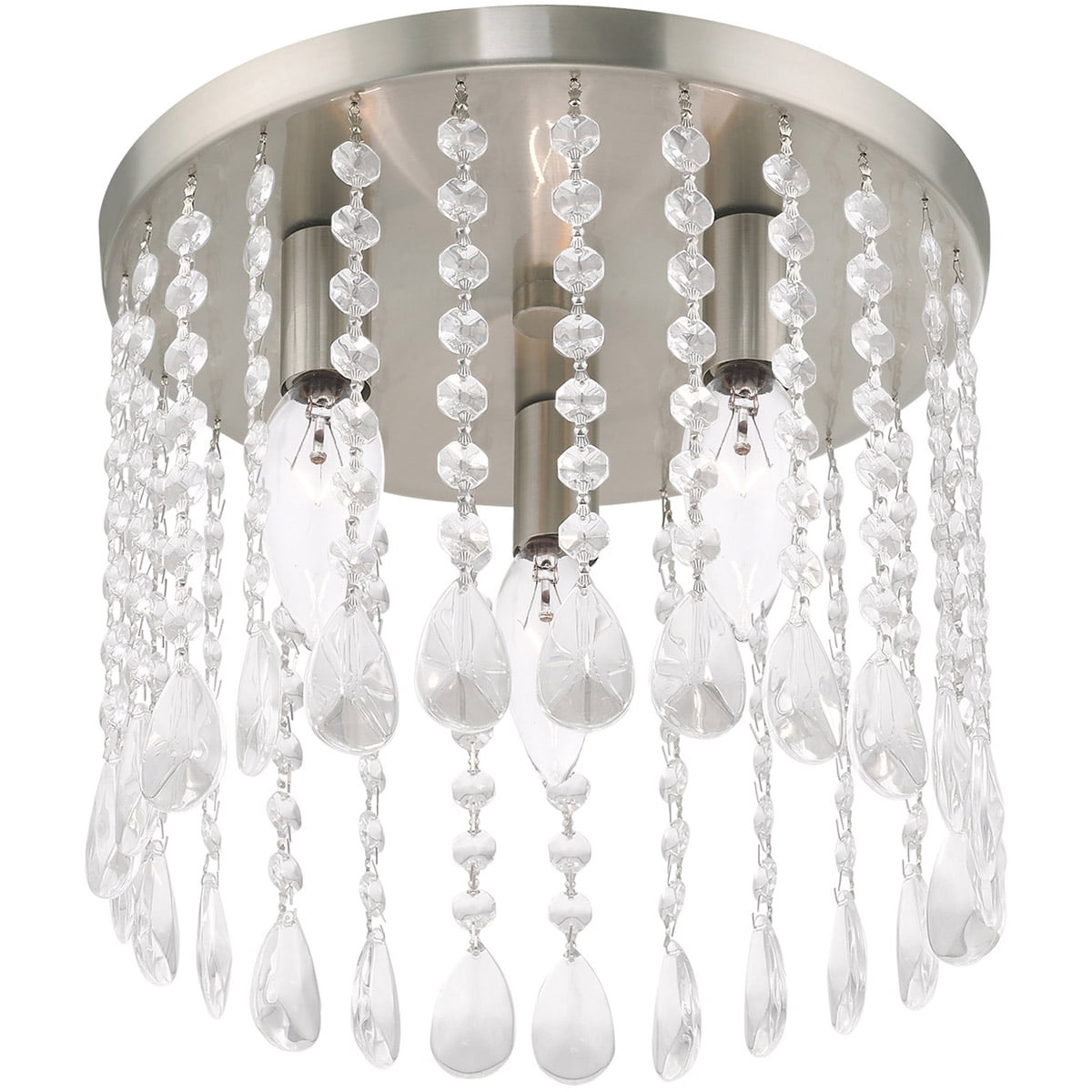 3 Light Brushed Nickel Ceiling Light fixture with Clear Crystals Shade
