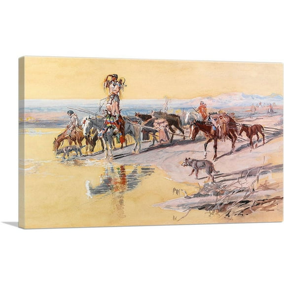 ARTCANVAS Indians Traveling On Travois 1903 Canvas Art Print by Charles Marion Russell - Size: 26" x 18" (0.75" Deep)