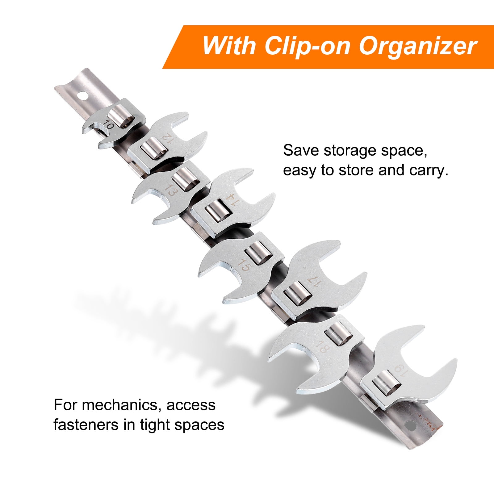 Uxcell 8 Pieces Drive Crowfoot Wrench Set 10 -19mm Drive Metric Crowfoot Wrench with Clip-on Organizer