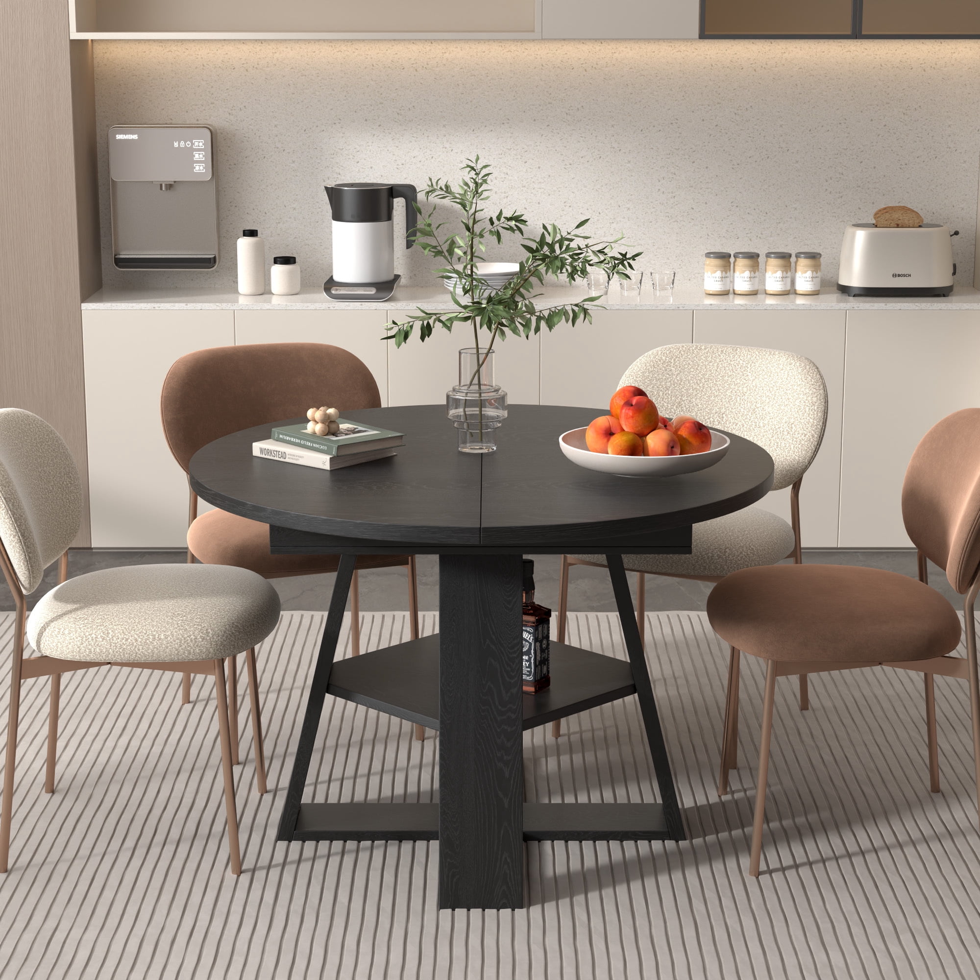 Round Dining Table Modern Extendable Dining Table with Removable Leaves for Kitchen