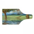 thumbnail image 1 of Beach Cutting Board, Image of Hammock Hanging Between Trees in the Tropical Lake Paradise Lands Art Work, Tempered Glass Cutting and Serving Board, Wine Bottle Shape, Multicolor, by Ambesonne, 1 of 1