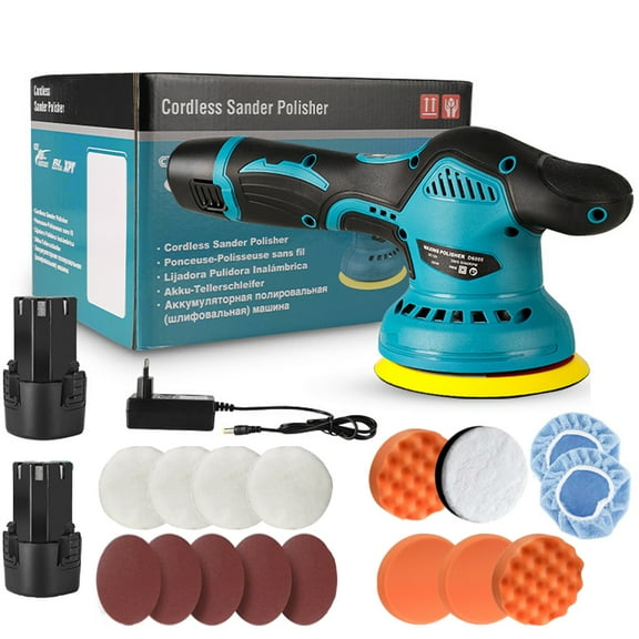 Prociv Cordless Buffer Polisher, 5 Inch Orbital Polisher for Cars, 8 Variable Speed 5500RPM, 2 PC 12V Rechargeable Battery, Wireless Car Waxing Tool for Car Detailing