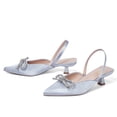 thumbnail image 4 of Zhabtuc Slingback Rhinestone Bow Heels for Women Closed Pointed Toe Kitten Pumps Slip On Stilettos Wedding Bride Dress Shoes Pink Size 7, 4 of 8