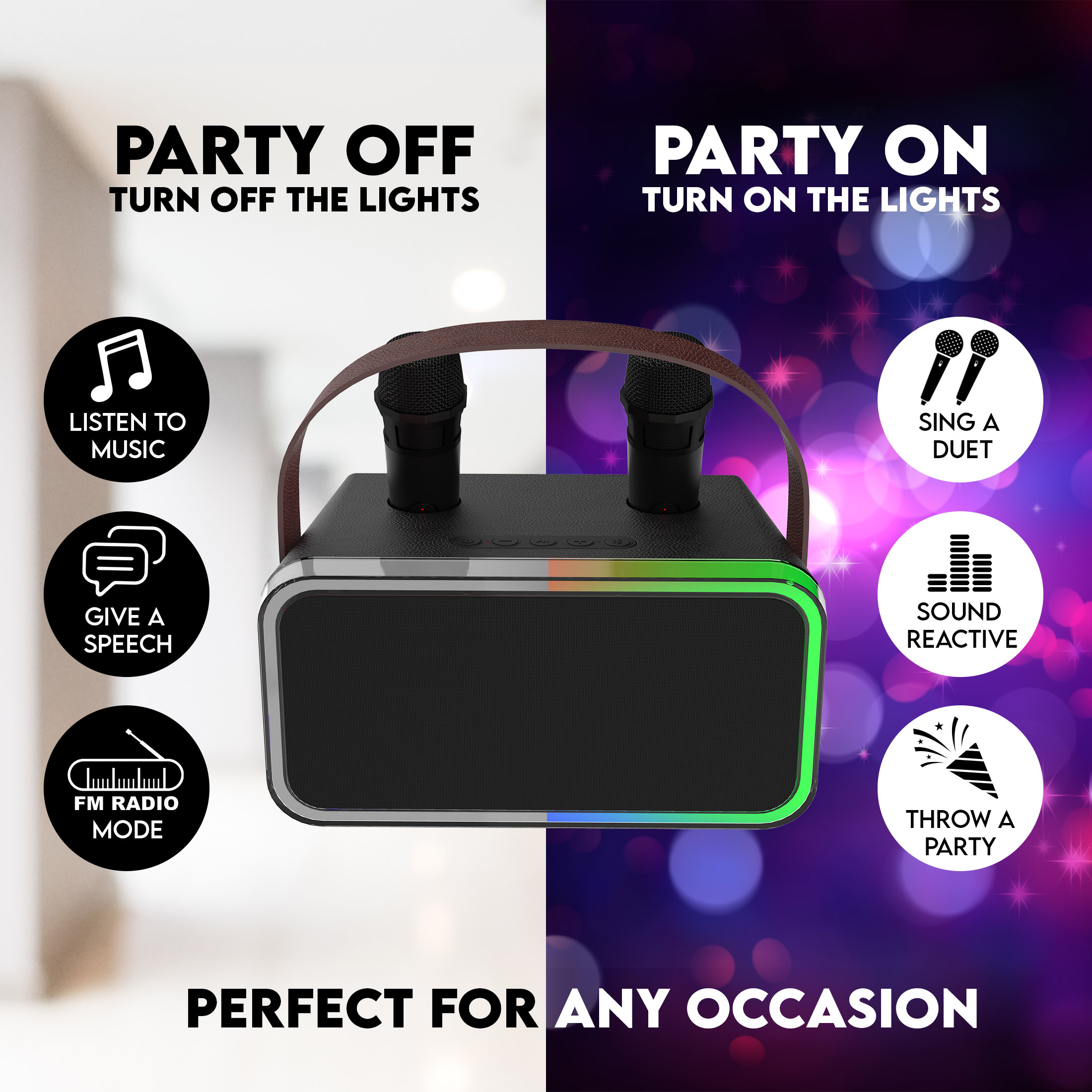 onn Portable Karaoke Machine with 2 Wireless Microphones photo 8