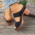 thumbnail image 3 of Rokment Womens Platform Chunky Block High Heels Dress Slides Sandals Boho Beach Summer Casual Leather Fish Mouth Open Toe Slip on Heeled Slippers for Ladies 2026 Black Size 9.5, 3 of 6