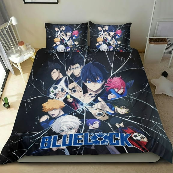Blue Lock Themed Bed Sheet Set Three Piece Set 53x79 In ches Comfortable And Skin Friendly Unique Design Creating A Star Studded Night Home Decor Gifts For Family Friends fans