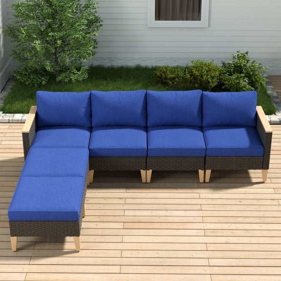 POCASSY 125.96" Wide Outdoor Wicker Reversible Patio Sectional with Cushions