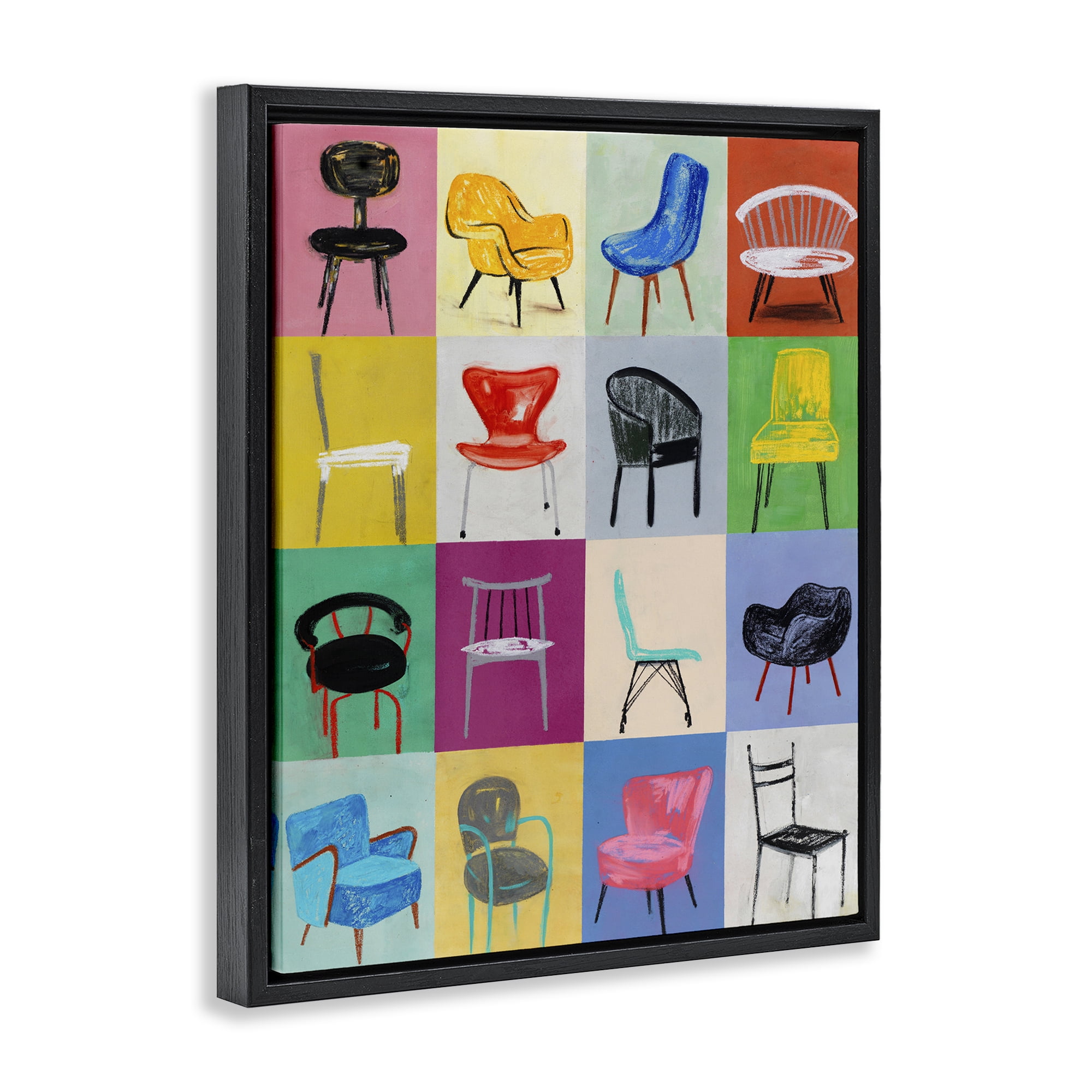 Stupell Industries Bright Modern Chairs Animals & Insects Painting Black Floater Framed Art Print Wall Art, 25 x 31