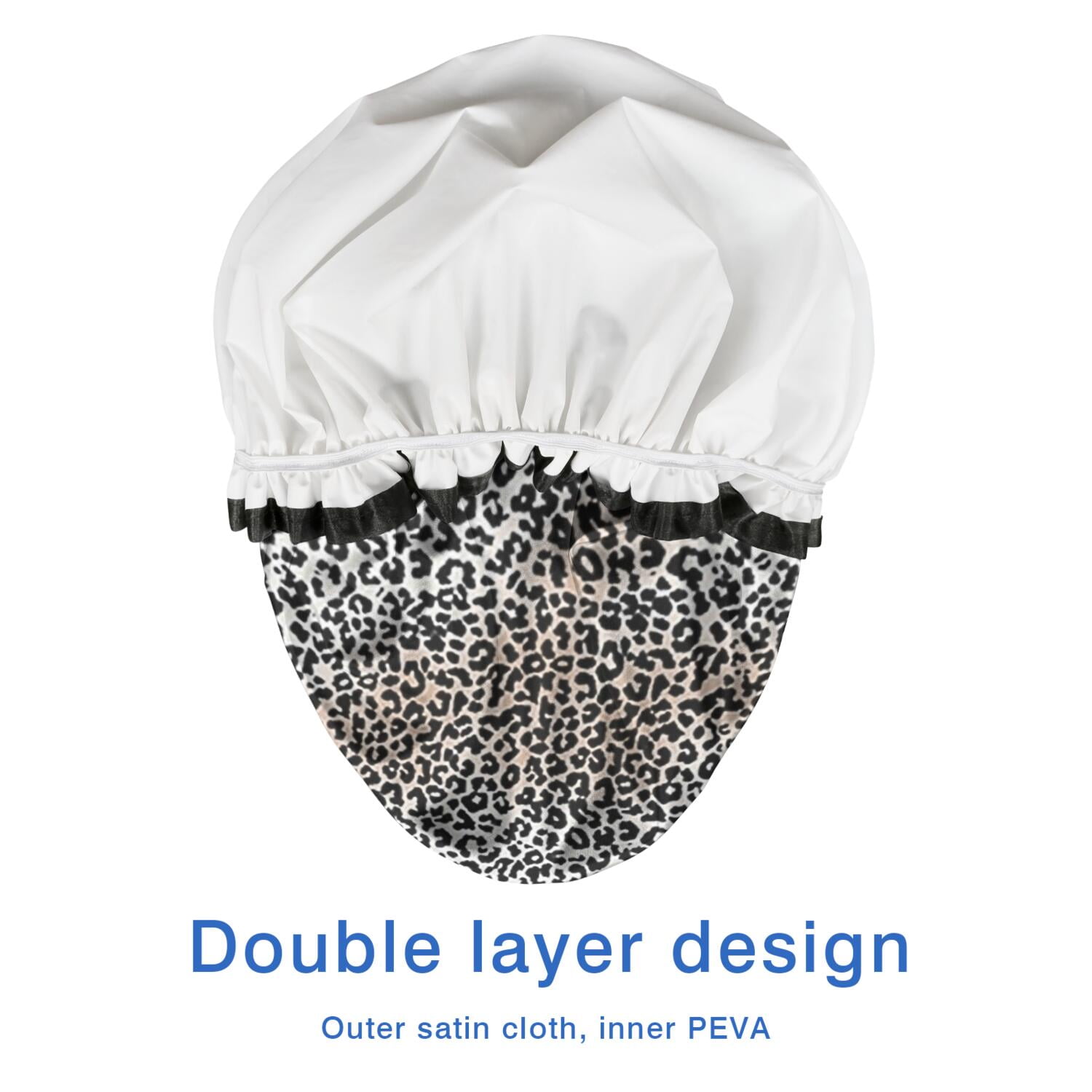 Shower Caps,Black and Tan Leopard Print Waterproof Shower Cap for Women 4 Pieces,Double Reusable Hair Cover for Shower PEVA Elastic Stretch Hem