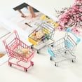 thumbnail image 4 of Mini Shopping Cart, Tiny Shopping Cart Trolley Miniature Grocery Supermarket Handcart Small Basket with Wheels for Pretend Play Dolls Storage Store Toy Dollhouse Gift, Blue Pink, 4 of 6