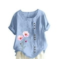 thumbnail image 2 of QUNYINEY Short Sleeve Women's T-Shirts Floral Casual Crew Neck Tops Cotton Linen Loose Plus Size Pullover Womens Tops, 2 of 5