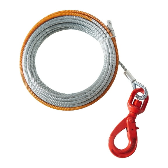 KFFKFF Galvanized Winch Cable, 3/8" x 100' with 15,200 lbs Capacity, Durable Wire Rope & Rotating Hook for SUVs, Trucks, and Off-Road Vehicles