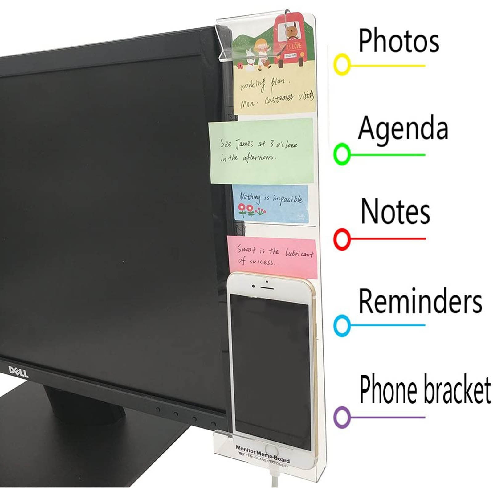Sticky Note Holder With Stencil Monitor Memo Board Side Mount 1pc ...