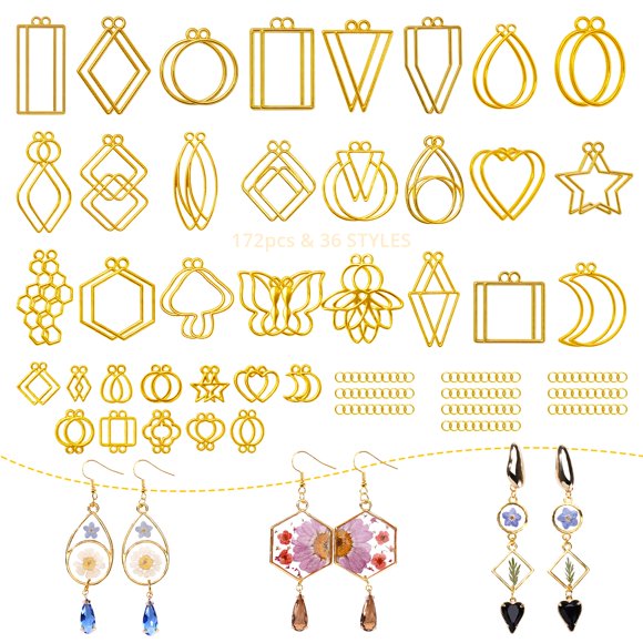 Biseles abiertos de resina LET'S RESIN, 172 unidades con anillos para saltar, joyas