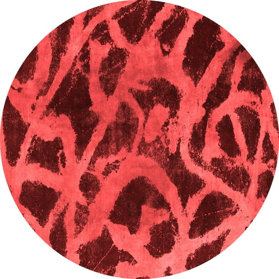 Ahgly Company Machine Washable Indoor Round Abstract Red Modern Area Rugs, 6' Round