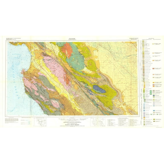 Historic Mine Map - Santa Cruz California Mines Sheet - Jennings 1955 - Vintage Wall Art